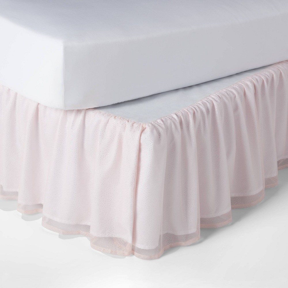 Photos - Bed Linen Full Glitter Dot Tulle Kids' Bedskirt Pink - Pillowfort™