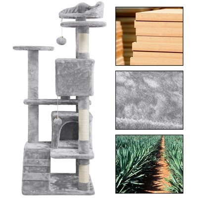 Light Gray Multi-Level Cat Tree with Sisal Scratching Posts