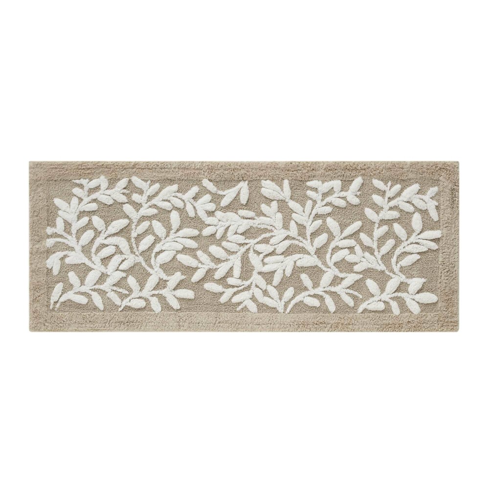 24"x60" Madison Park Monroe Soft Floral Modern Cotton Tufted Bath Rug Taupe: Machine Washable, Traditional Design, Spray Latex Backing