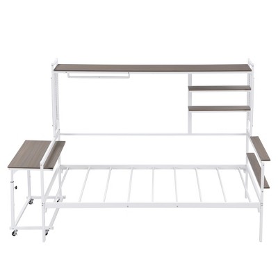 TiramisuBest Twin size Metal Daybed with Movable Desk - White Metal Design