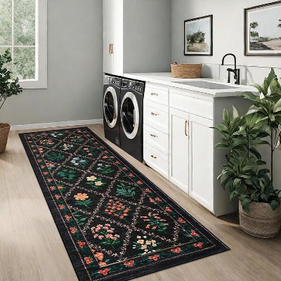 Floral Rugs for Living Room Bedroom Farmhouse Geometric Area Rugs Soft Low Pile Non-Slip Indoor Mat for Living Room Bedroom