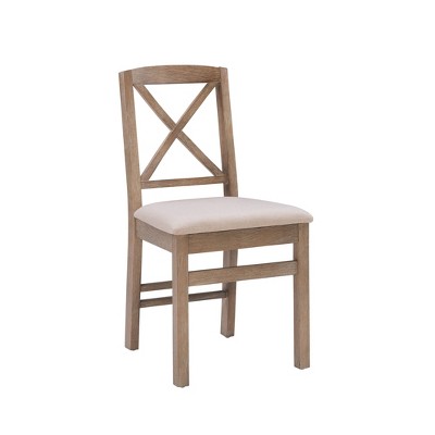 Graywash Linen Upholstered Cross Back Wooden Side Chair Set