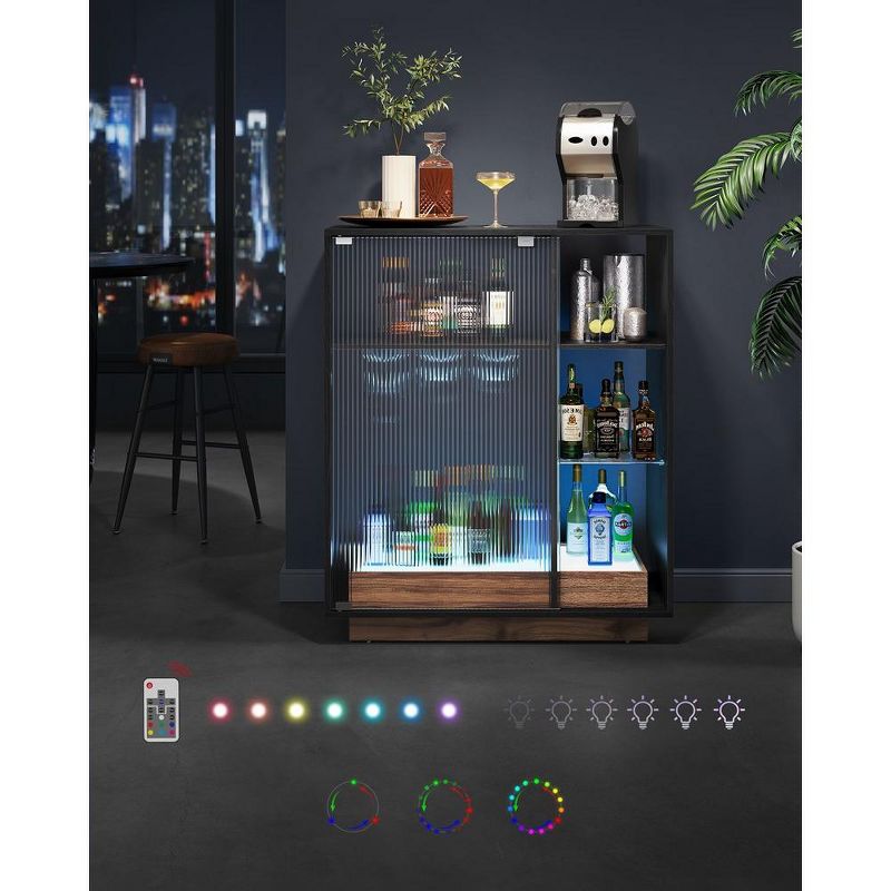 VASAGLE Wine Bar Cabinet with Lights, LED Sideboard Cabinet with Wine Storage, Coffee Bar Cabinet for Liquor with Glass Holder Ebony Black, 4 of 10