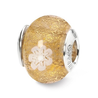Black Bow Jewelry Golden/White Flower Murano Glass & Sterling Silver Bead Charm, 14mm