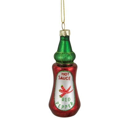 Northlight 4" Red and Green Glass Bottle of Hot Sauce Christmas Ornament