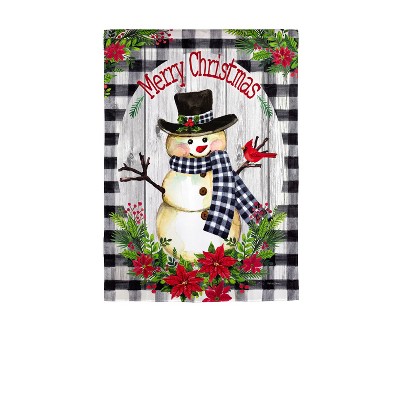 Evergreen Country Plaid Snowman Garden Strié Flag