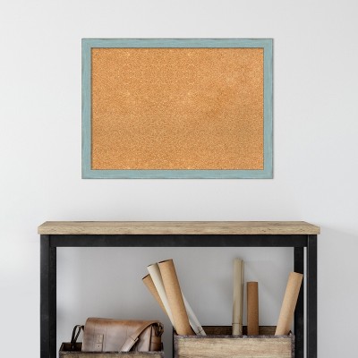 Sky Blue Rustic Wood Framed Cork Bulletin Board, 30" x 22"