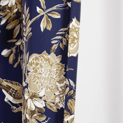 Navy and Taupe Floral Blackout Grommet Curtain Panels for Kids