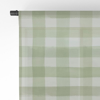 Ninola Design Watercolor Gingham Salad Green Single Panel Sheer Window Curtain - Deny Designs