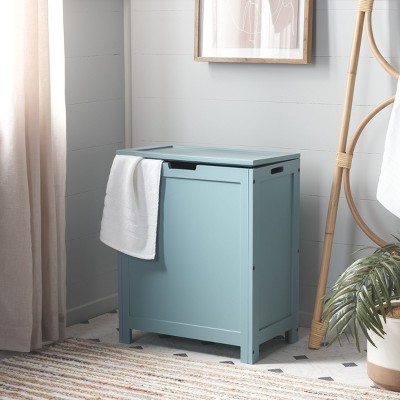 Haina Blue Wooden Rectangular Laundry Hamper