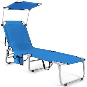 Gymax Outdoor Folding Chaise Lounge Portable Reclining Chair w/ 5 Back Adjustable Positions Lightweight Camping Recliner Blue/Beige/Black - 1 of 4