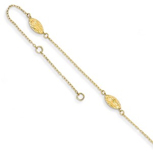 Black Bow Jewelry 14k Yellow Gold Polished Puffed Rice Bead Anklet, 9 Inch - 1 of 4