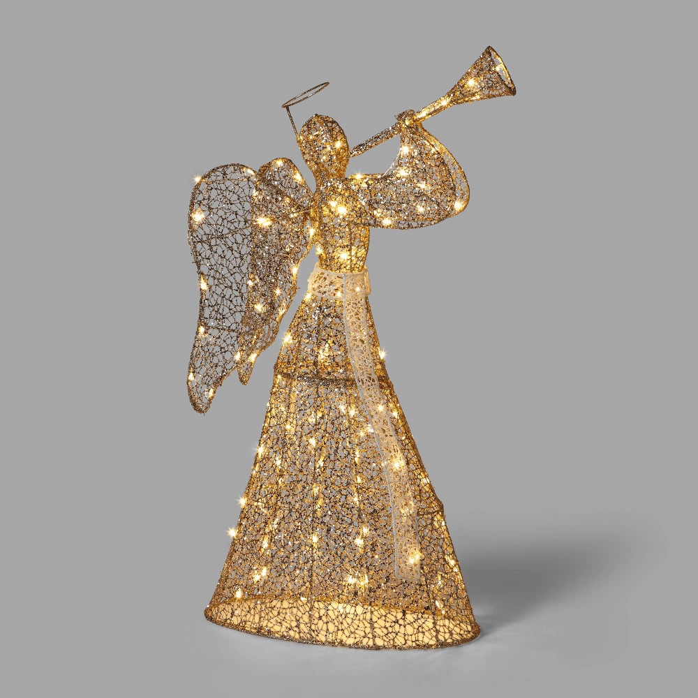 Photos - Floodlight / Street Light 46" Gold Mesh Fabric Trumpeting Angel LED Christmas Novelty Sculpture Ligh