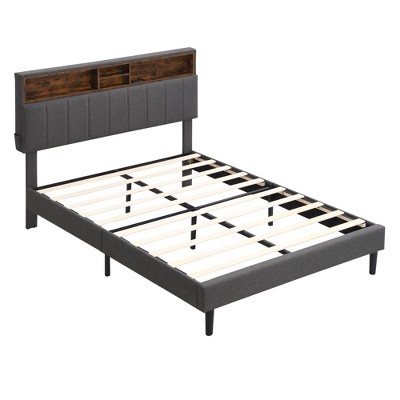 NicBex Queen/Full Size Upholstered Platform Bed with Storage Headboard and USB Port for Adults/Boys/Girls