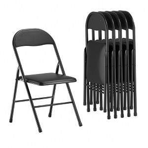 VECELO Upholstered Folding Chairs Set of 4/6, Metal Portable with Soft PU Padded Seats for Office or Kitchen, Black - 1 of 4