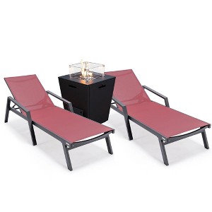LeisureMod Marlin Patio Lounge Chairs with Arms and Fire Pit Side Table - Black Trim, Set of 2 - 1 of 4
