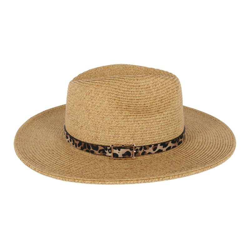 Karen Keith Women's Braided Toyo Fedora Sun Hat with Leopard Hat Band, 2 of 3