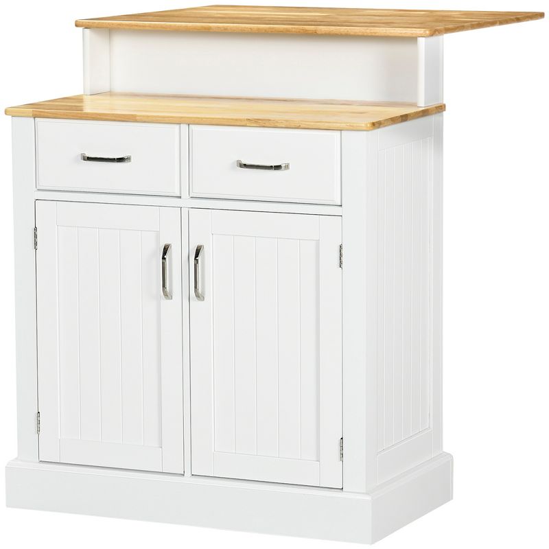 HOMCOM Kitchen Island with Storage Cabinet and 2-Level Rubber Wood Tabletop, Island Table with Adjustable Shelves and Drawers, White, 4 of 7