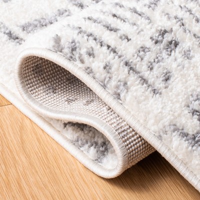 Ivory and Gray Geometric Hand-knotted Runner Rug