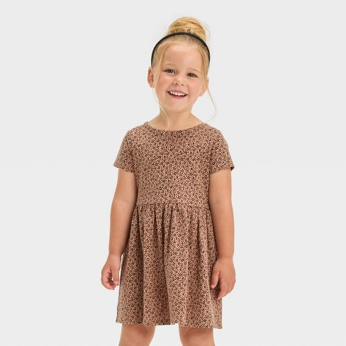 Toddler Girls Short Sleeve Leopard Printed Spot Dress Cat Jack Brown 12m Target