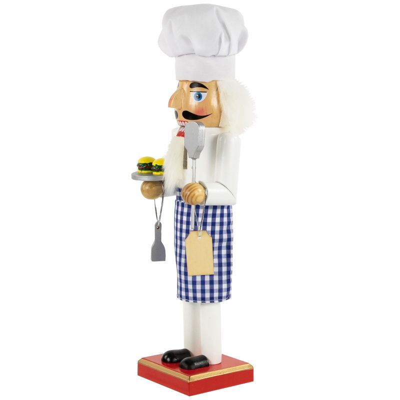 Northlight 14" White and Blue Chef with Gingham Apron Wooden Christmas Nutcracker, 3 of 6