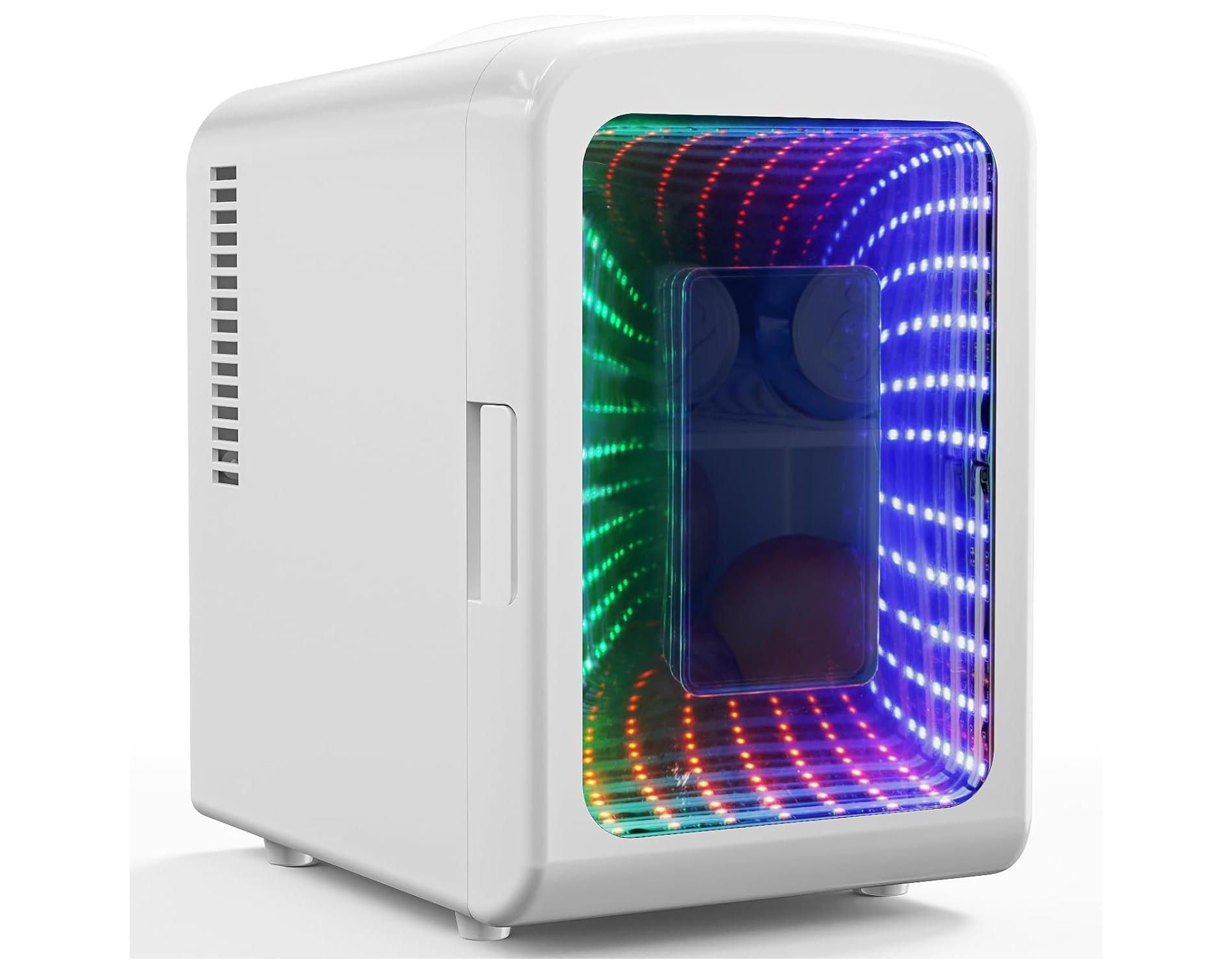 ZAFRO Mini Compact Refrigerator with Gaming Light, 4L Capacity/6 Cans Portable Mini Fridge, for Bedroom,Car,Office and Dorm, White