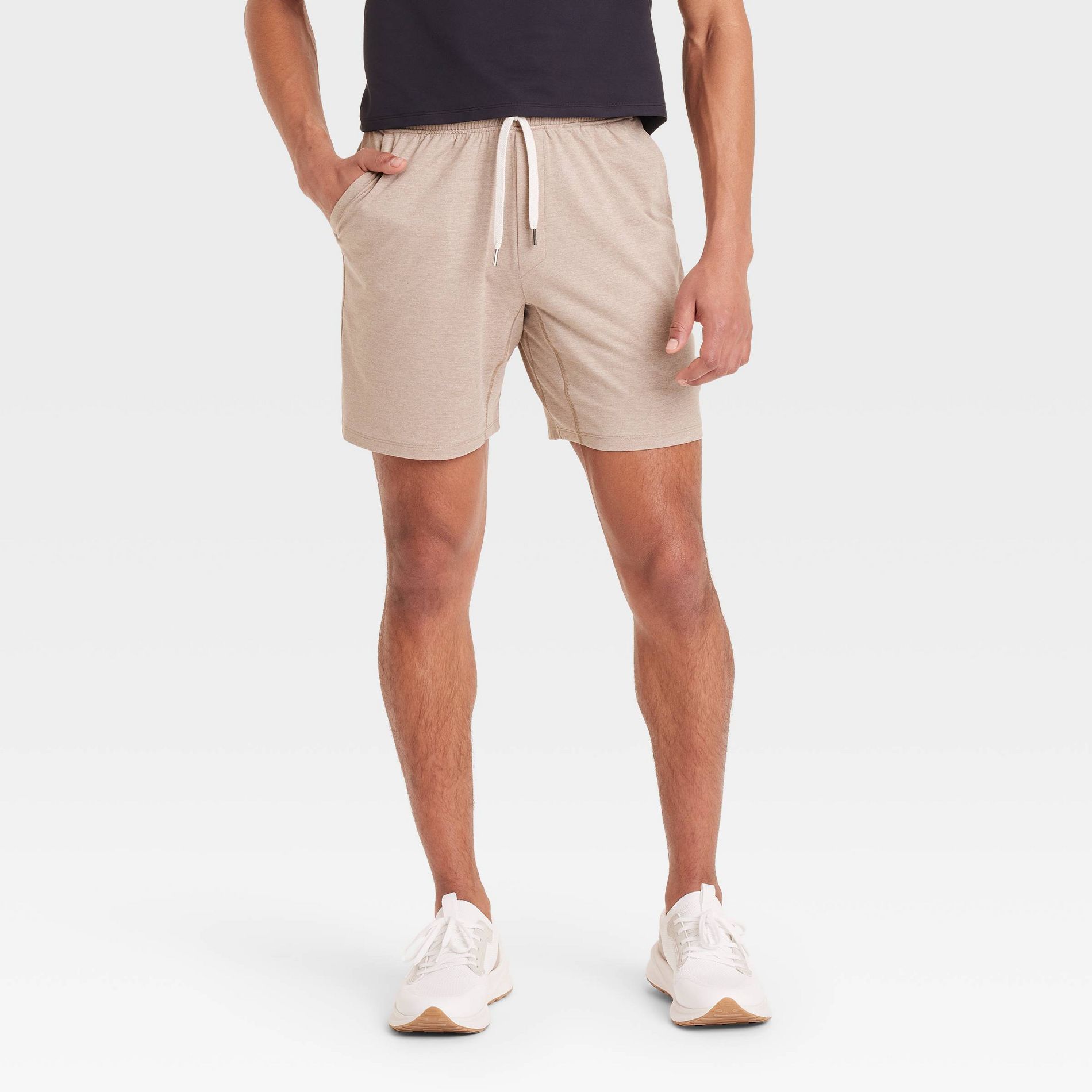 Men's 7" Soft Stretch Shorts - All In Motion™ Tan XL: Recycled Polyester, Spandex, UPF 50+