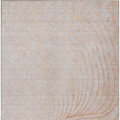 Copper And Silver Abstract Washable Indoor Outdoor Area Rug