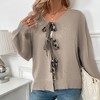 Women's Knit Cardigan Sweaters Fall Winter Clothing Tie Front Bow Long Sleeve Jacket Coats - 2 of 4
