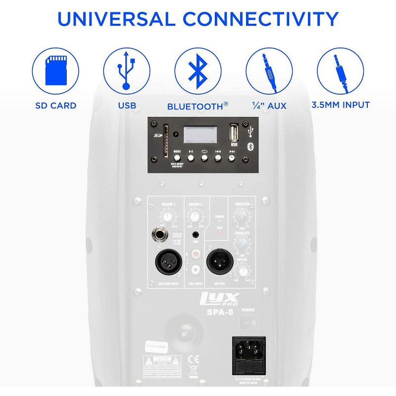 LyxPro 8” 100-Watt Powered Active PA Speaker W/Bluetooth, XLR Input, 4 of 8