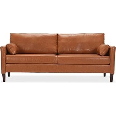 Mewoofun Sofas Large Faux Leather Comfy Couch with Padded Cushions for Living Room Sofass, Brown,78.3"*33.1"*31.5"