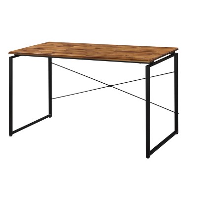 INFURNIC Writing Desk Industrial Desk with Faux Concrete Top and Silver Metal Sled Base Back Open for Office, Black Brown, 22"*47"*28"
