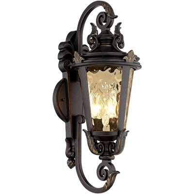 John Timberland Casa Marseille Vintage Rustic Outdoor Wall Light Fixture Bronze Scroll 21 1/2" Hammered Glass for Post Exterior Barn Deck House Porch