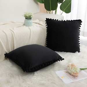 PiccoCasa Pom-poms Throw Pillow Cover Soft Velvet Decorative Cushion Covers 2 Pcs - 1 of 4