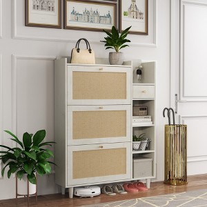 KTMBDW Shoe Cabinet with 3 Rattan Flip Drawers and Storage Drawer, Shoes Cabinet with Adjustable Shelves, Narrow Shoe Rack for Entryway, Hallway - 1 of 4