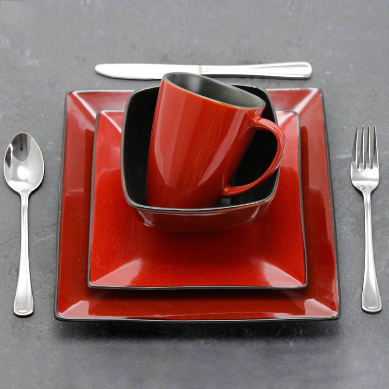 16pc Stoneware Heart Dinnerware Set Red - Elama, 4 of 5