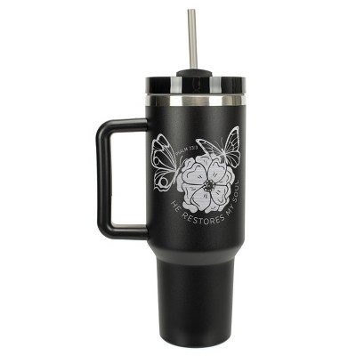 Elanze Designs He Restores My Soul Butterfly Faith 40 oz. Stainless Steel, Large Water Bottle Coffee Mug, Spill & Leak Resistant, Thermal Travel