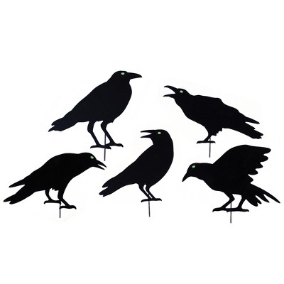 Collections Etc Halloween Raven Garden Stakes with Glow-in-the-Dark Eyes - Set of 5 Black