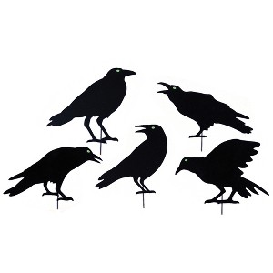Collections Etc Halloween Raven Garden Stakes with Glow-in-the-Dark Eyes - Set of 5 Black - 1 of 2