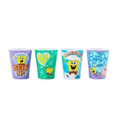 Silver Buffalo Nickelodeon SpongeBob SquarePants 4-Piece Plastic Mini Cups | Each Hold 1.5 Ounces