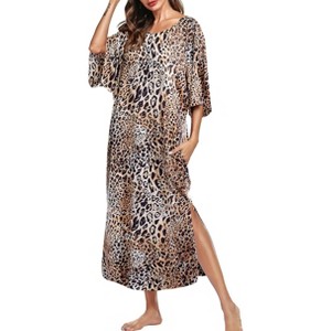 Ekouaer Women's Nightgown Short Sleeve Sleepshirt Long Loungewear Casual Maxi Lounge Dress House Dresses with Pockets - 1 of 4