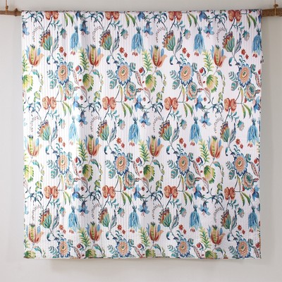 Eleni Full/Queen White Cotton Reversible Floral Quilt Set