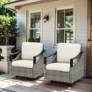 Buenhomino 3 PCS Patio Furniture Set Swivel Rocking Chairs Set of 2 with Glass Top Side Table - 1 of 4