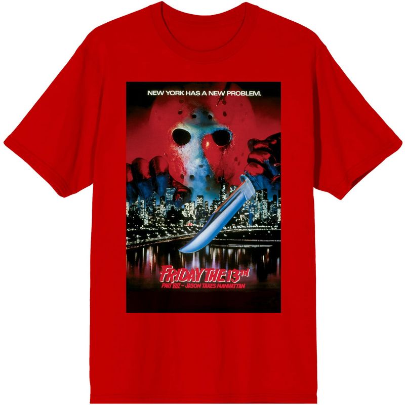 Friday the 13th Jason Voorhees New York City Men's Red Graphic Tee, 1 of 2