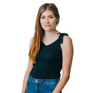 Hope & Henry Womens' V-Neck Rib Knit Tank with Bow - 1 of 4