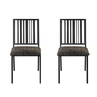 Simple Relax Set of 2 Synthetic Leather and Metal Side Chairs in Black