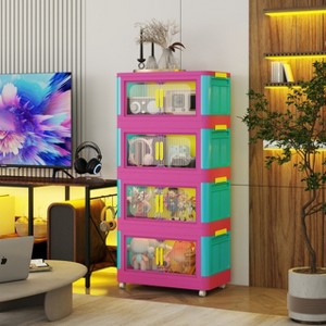 KTMBDW 20" Side Wide Folding Storage Cabinet ,Collapsible Storage Bins with Door, Plastic Storage Cabinet with Wheels for Craft, Home, Pantry, Dorm - 1 of 4