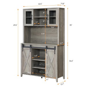 Farmhouse Bar Cabinet With Sliding Barn Door, 70" Rustic Buffet Cabinet,Liquor Cabinet Sideboard Cupboard For Kitchen, Dining Room - 1 of 4