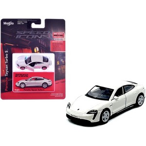 Porsche Taycan Turbo S White "Speed Icons" Series 1/64 Diecast Model Car by Maisto - 1 of 4