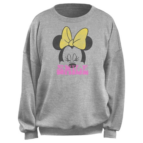 Junior's Minnie Mouse Smile Yellow Bow Minnie Sweatshirt - image 1 of 2